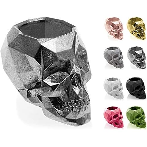 CONCRETTE Blumentopf Blumenkübel Zement-Pflanzkübel Übertopf aus Beton Skull Low-Poly Ø 5 cm Steel/Stahl Cover