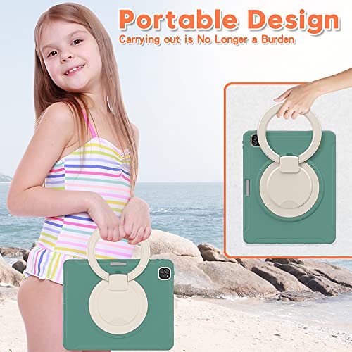 iPad Air 5 Gen/4 Gen 10.9 Inch Case with Handle, Ultra Light and Rugged Case for Kids with Rotating Stand and Pen Holder Dark Green - Image 2