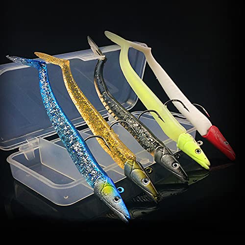 ANCLLO Appâts De Pêche Souples – Leurres Crevette Avec Tête Plombée, Lot De 5, Silicone, Boîte Incluse, Pour Mer/Rivière, Bar/Truite/Perche