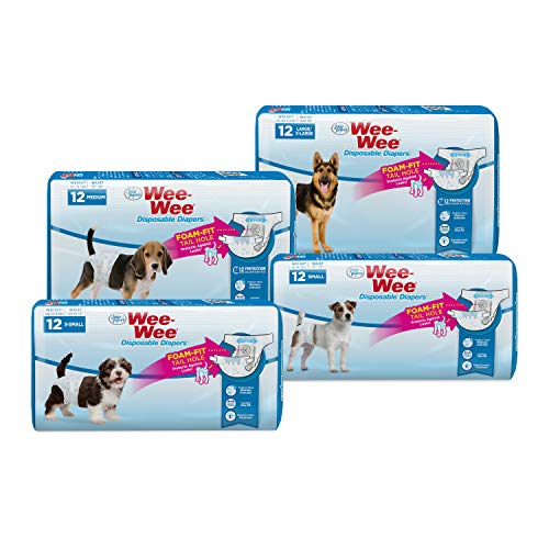 Four Paws Wee-Wee Super Absorbent Disposable Adjustable Dog Potty Training Diapers, Leak-Proof Protection for Puppies and Medium Dogs, Extra Small, 12 Count