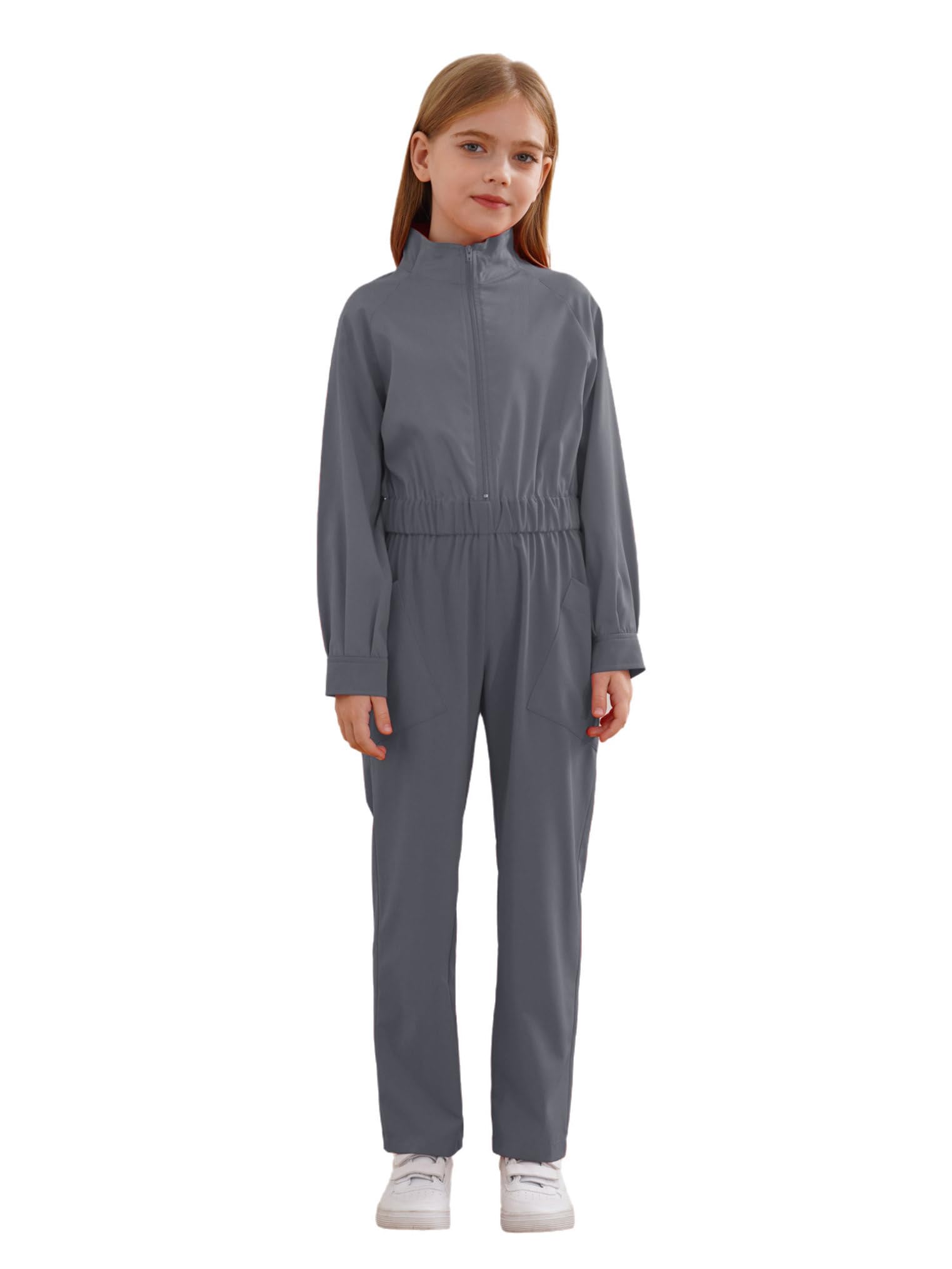Freebily Mono De Manga Larga Liso con Cremallera para Niñas Pantalones con Peto De Trabajo Overoles Holgados De Verano con Bolsillos