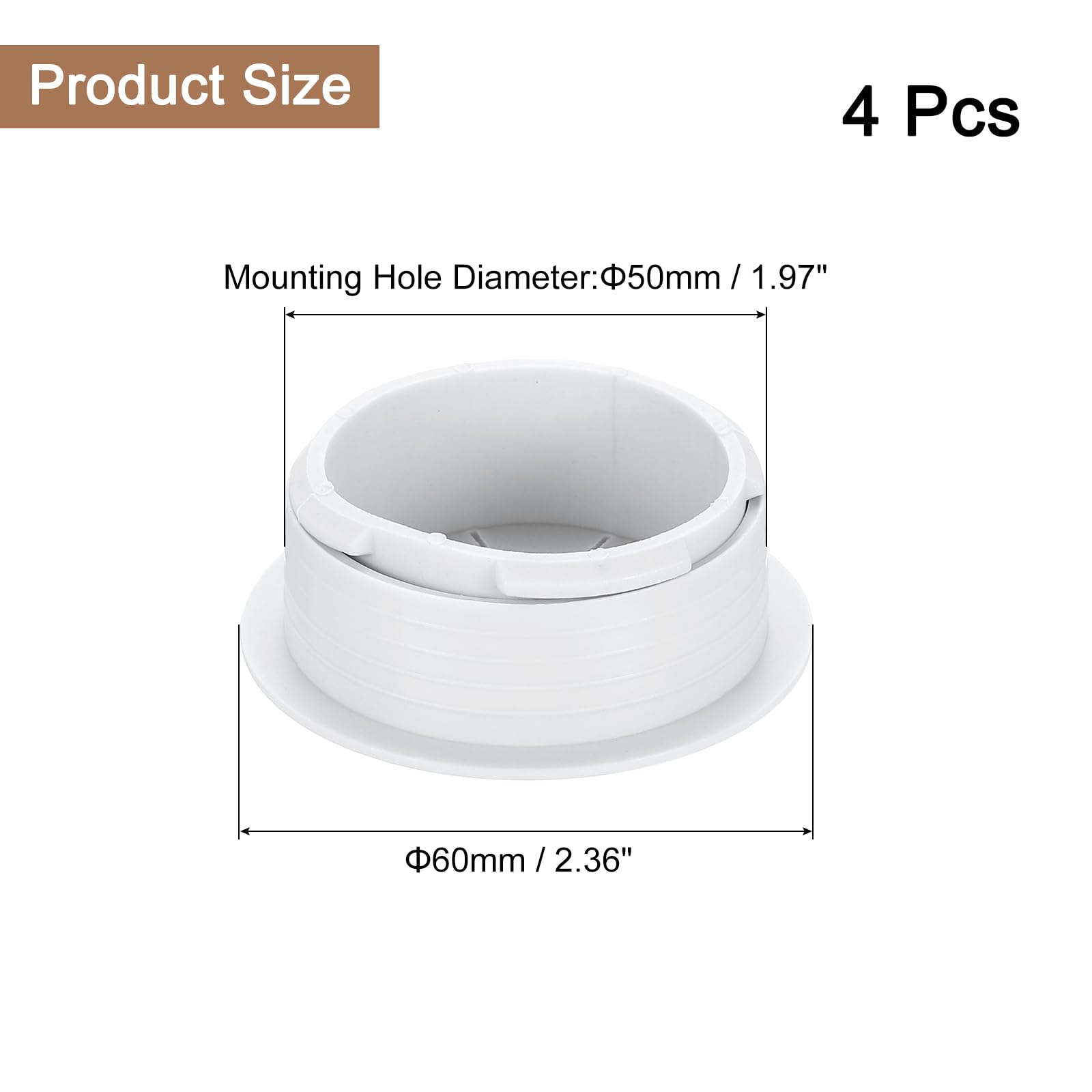 uxcell 4 Pcs Desk Grommet, 1.97 inch 50mm Desk Cable Hole Cover Wire Hole Insert for Home Office Table Cabinet Cord Organizer, White