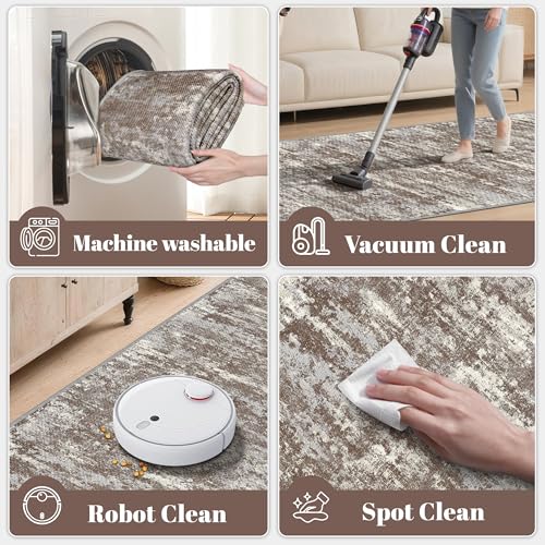 Tapete decorativo 3x5 pies antideslizante lavable marrón miniatura 5