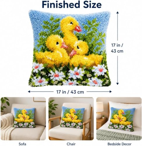 Image of clubevy DIY Latch Hook Kits Pillow Case Embroidery Carpet Set Needlework Pillow Cover Sofa Cushion Cover Craft Kits 17x17 inch (4159ducks)