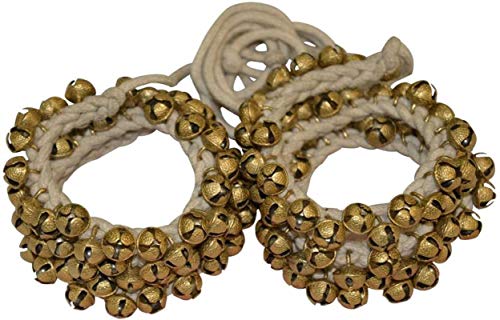 Kathak Ghungroo Tied with Cotton Cord String White Bell Pair Kathak Ghungru Anklet Musical Instrument Pair 50+50 Bells (12 no.Ghungroo) Indian Classic Dancing