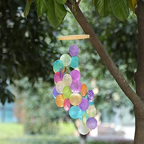 Capiz Carillon éolien en coquillages nacrés pour l'extérieur 54 x 13 cm Décoration de fenêtre mobile en coquillages Décoration murale pour fenêtre ou décoration de salon, jardin