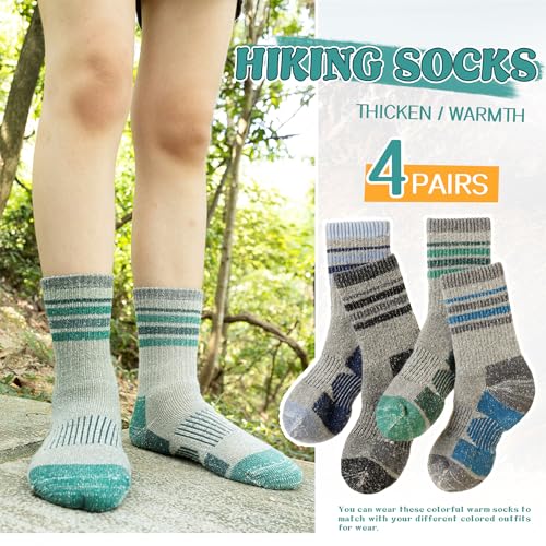 SeeyAN Kids Merino Wool Hiking Socks Boys Girls Thermal Winter Warm Boot Toddlers Thick Cushion Socks 4 Pairs2