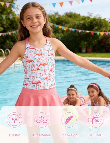 Image of ALISISTER Girls Tankini Swimsuit Two Piece Bathing Suits Summer Beach Swimwear with Shorts for 7-12 Years