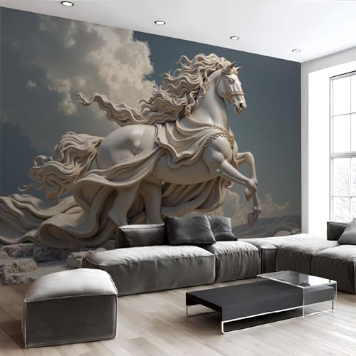Fresque murale sculpture de cheval grecque style antique gris chic