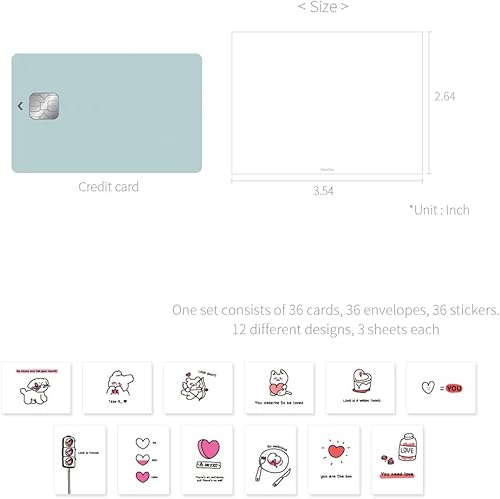 Miniatura 2 de Monolike Tarjeta del día a día Love for you Ver2  Mezcla 36 mini postales 36 sobres paquete de 36 calcomanías