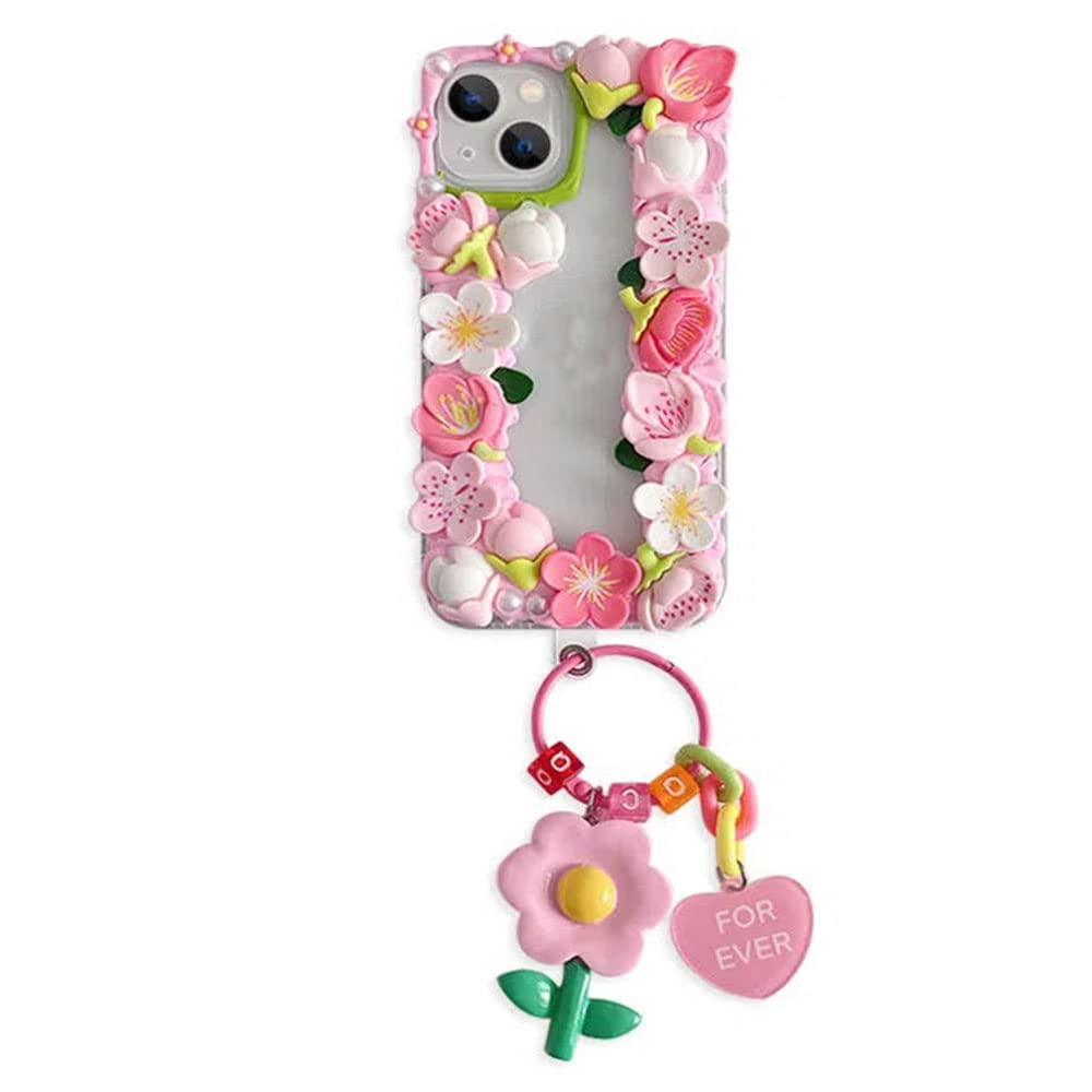 Coque iPhone 14 fleur 3D anti-chute avec chaîne amovible - 5