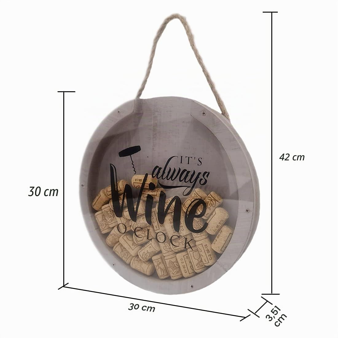 Porta tappi di sughero per vino, scatola per ombre, per gli amanti del vino, collezione di tappi in sughero, cornice in legno, decorazione per casa, cucina e bar (rotonda 2, 30 x 30 cm)