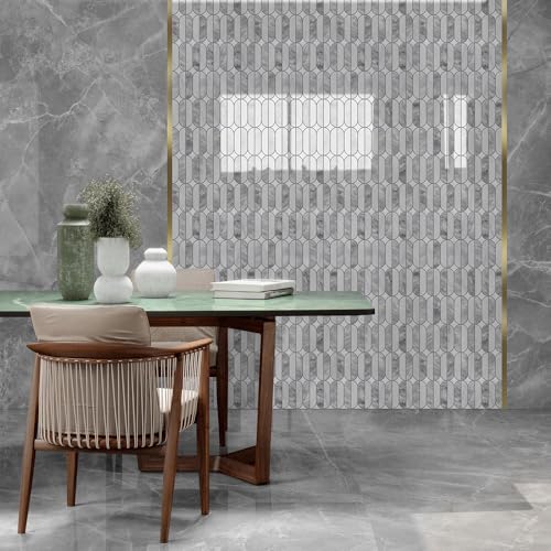 Modern Design Natural White and Gr EEN Marble Mosaic Tile Bathroom Floor Wall Tiles Graphic Design Wall Floor Backsplash Water-Jet Mosaic Tiles for Kitchen‎ 4.78 Square Feet
