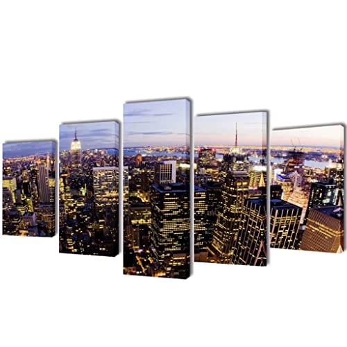Tableau sur toile New York imperméable 5 pièces grand format sans cadre 200 x 100 cm