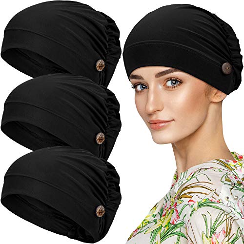 Geyoga 3 Pieces Bouffant Caps with Buttons Unisex...