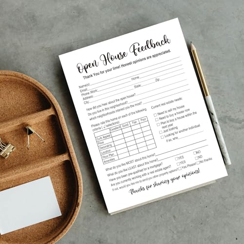 100 Pieces Open House Signs for Real Estate Open House Supplies, Open House Feedback Notepad Sign-in Form For Seller Clients, Realtors, Home Sellers, Agents Brokers Supplies, 6 x 8 Inch