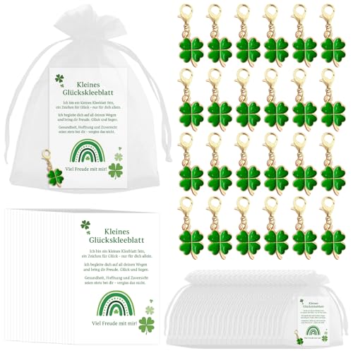 Scinzene 24 Sets Glücksbringer Schlüsselanhänger Set mit Mini Grußkarten und Organzabeutel Glücksbringer Set für Neujahr Prüfungen Neujahr Glücksbringer Freunde und Kollegen
