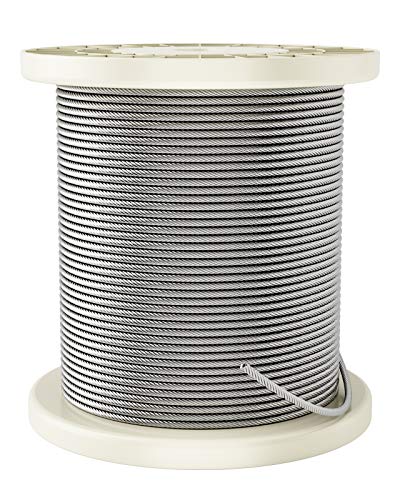 Fil-fresh 200ft 1/8" Deck Railing Cable, T316 Stainless Steel, 7x7 Strands Construction, String Lights Hanging Wire