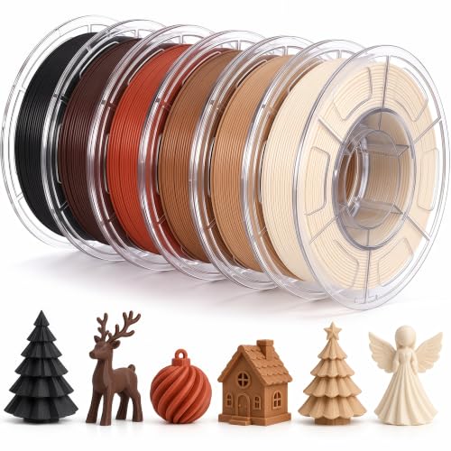 6 Earth Tones PLA 3D Printer Filament Bundle 1.75mm, Wood & Skin Color Palette, 0.25kg Mini Spools on Clear Rolls, Accur