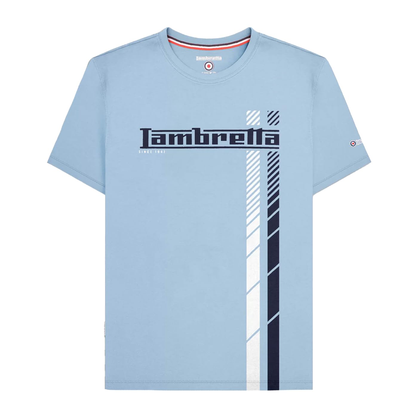 Lambretta Men's Sky Blue Ss25 Racing Stripe Big & Tall T-Shirt (3Xl) (Sky Blue)