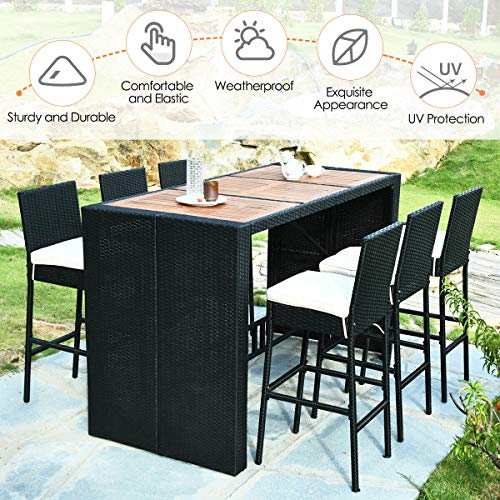 Tangkula 7 Pcs Outdoor Wicker Furniture With Acacia Wood Bar Table Top And Removable Cushion, Conversation Set For Dining, Patios thumb #4