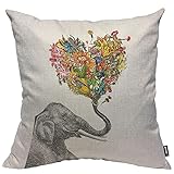 Mxocom Elephant Throw Pillow Case Cushion Cover Nose Spouts Colorful Love Bouquets Flower Yellow...