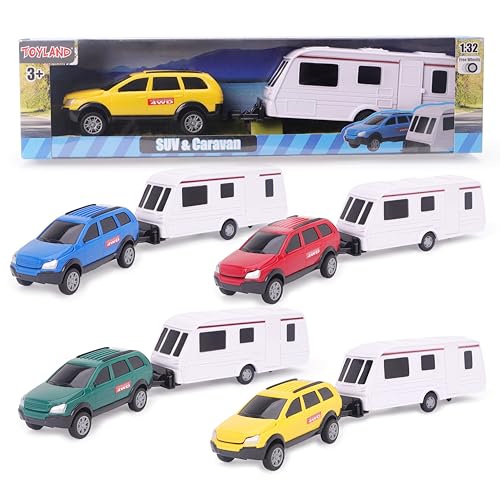 Toyland® Ensemble de Voiture et Caravane en métal moulé à Tirer - échelle 1:32 (Aléatoire)