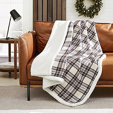 Eddie Bauer - Throw Blanket, Super Soft Reversible Sherpa Fleece Bedding, Ideal Christmas & White Elephant Gifts, Cozy Plaid Throw Blankets for Couch (Edgewood Khaki, Throw) Cover