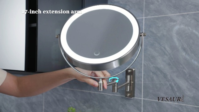 Espejo de maquillaje redondo de pared con luz 9 pulg. miniatura 7