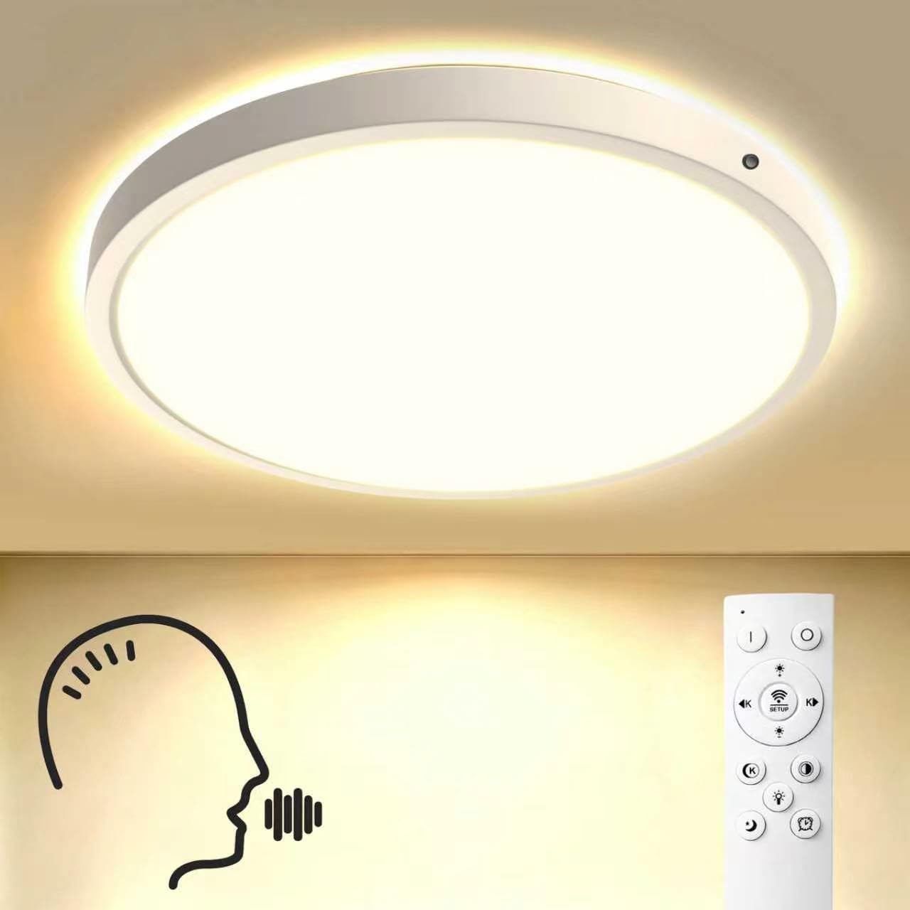 No Wifi/App Required,Backlight,Night light Mode,Ceiling light fixture with Remote,Led Lights for bedroom,Living Room,Kitchen Voice Control Ceiling Light 12inch Flush Mount Smart Ceiling Light,3CCT,25W