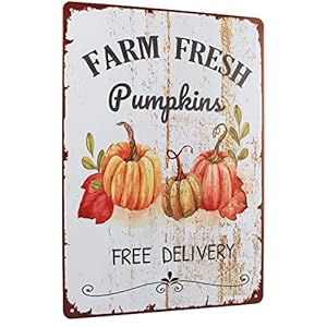 Farm Fresh Pumpkins Retro Vintage Metal Tin Sign Iron Poster for Indoor Outdoor Home Farm Coffee Kitchen Wall Decor Fall Decor 8X12 Inches