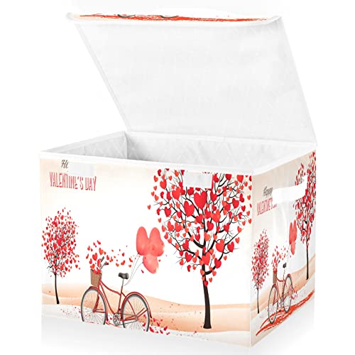 Oyihfvs Valentine's Day Foldable Cube Storage Basket Collapsible Fabric with Lidded Sturdy Handles Organizer Box for Home Bedroom 16.5 x 12.6 x 11.8 in