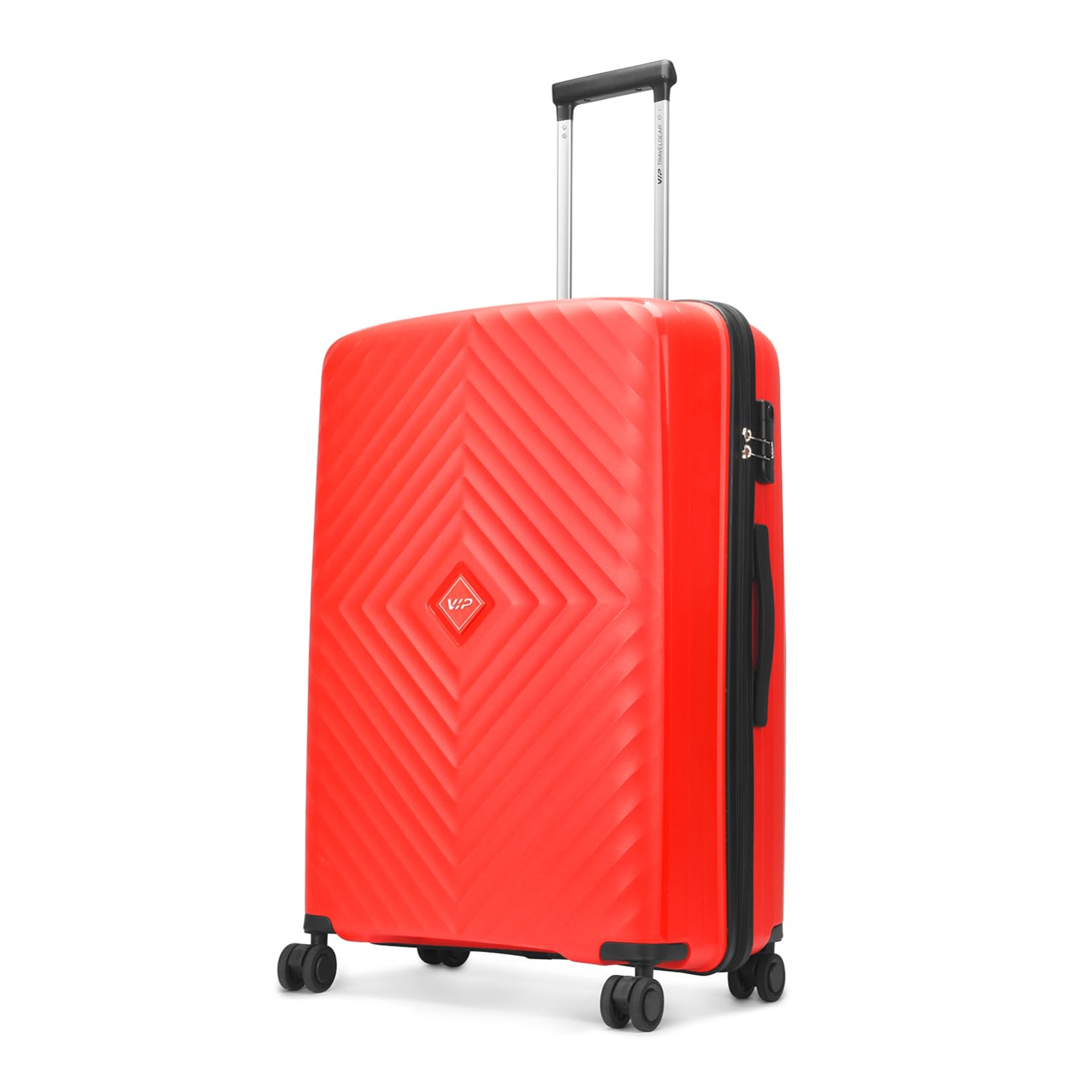 VIP Polypropylene (Pp) Quad Active Check-in 75 Cm 8 Spinner Wheels Trolley Bags for Travel, Hard Case Lightweight Bag with Combination Lock, Tough Suitcase for Travel (Red) (Large)