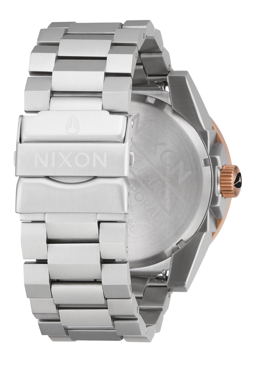 Nixon Corporal męski zegarek na rękę, analogowy kwarc, stal nierdzewna, 48 mm, bransoletka ze stali nierdzewnej, srebrny/pomarańczowy, 10 bar, kolor tarczy: czarny, A346-5383-00