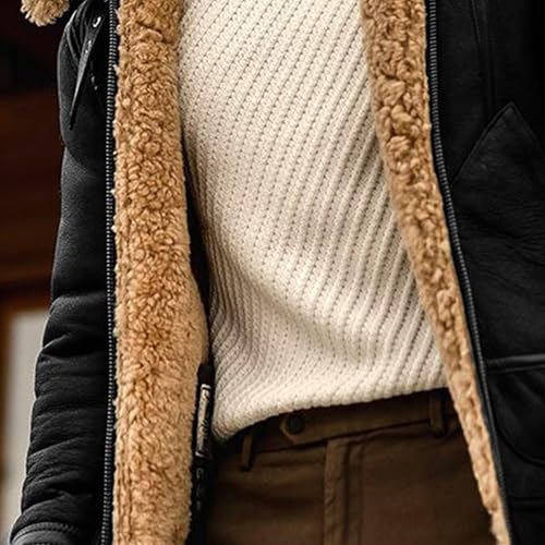 Vintage Fur Collar Sherpa Leather Coat for Men Winter Warm Thicken Leather Jacket Classic Motorcycle Bomber Overcoat4