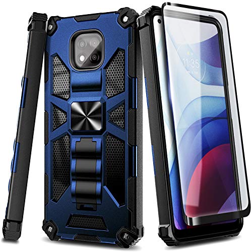 NZND Case for Motorola Moto G Power (2021) with Tempered Glass Screen Protector (Maximum Coverage), Full-Body Protective Shockproof [Military-Grade], Built-in Kickstand, Heavy-Duty Case Cover (Blue)