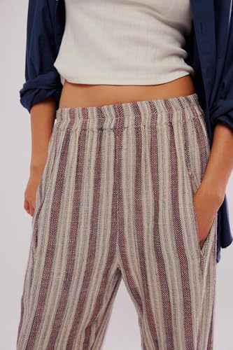 LifeShe Striped Pants for Women Elastic Low Waist Straight Leg Pant Baggy Beach Harem Trousers3