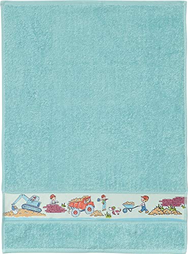 Erwin Müller Walk-Frottier Kinder-Handtuch mit Baustellen-Bordüre türkis...