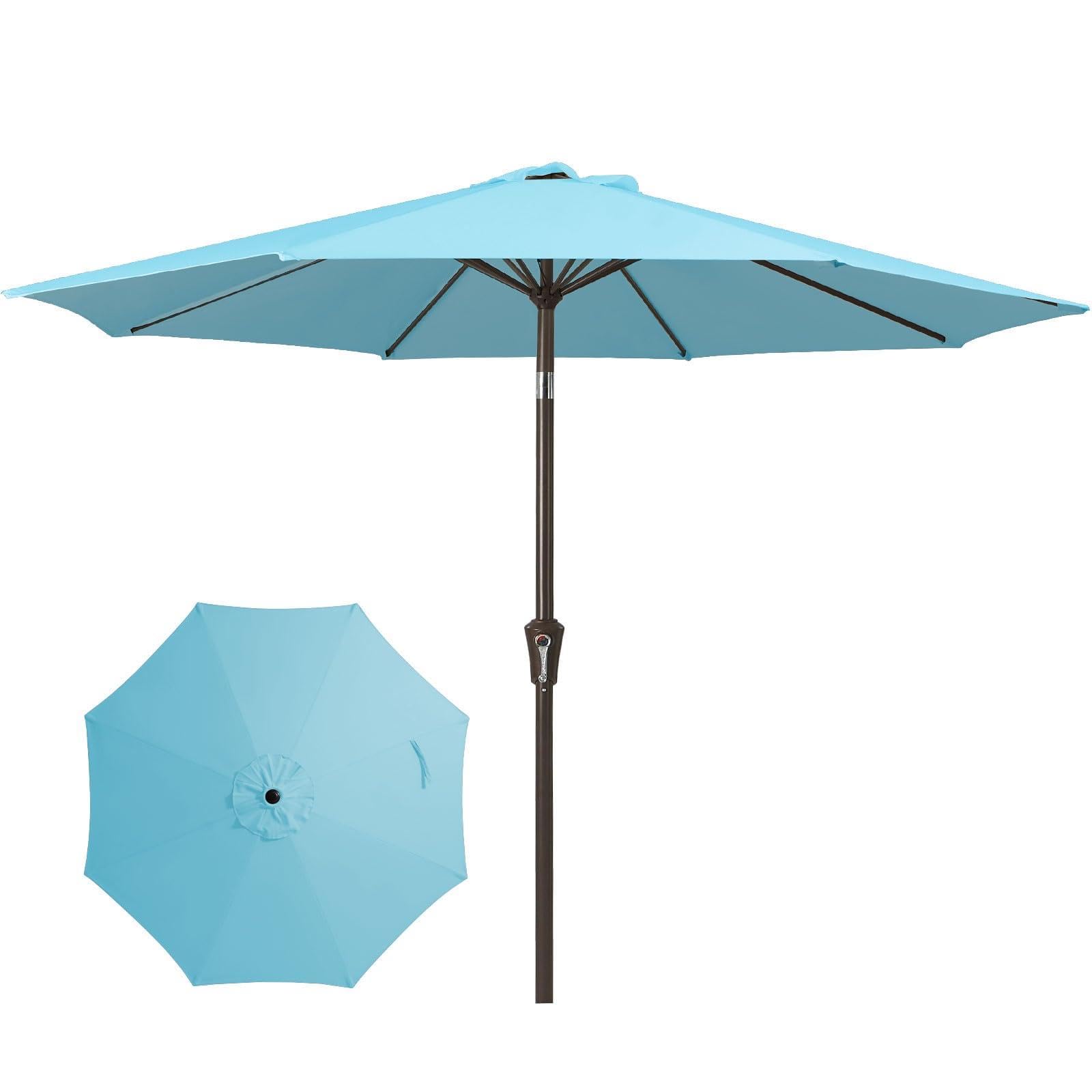 JEAREY 9FT Patio Umbrellas Outdoor Table Umbrella with Push Button Tilt and Crank, Market Umbrella 8 Sturdy Ribs UV Protection Waterproof for Garden, Deck, Backyard, Pool (Sky Blue)