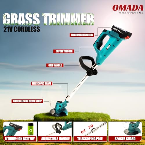Image of OMADA Cordless Electric Grass Cutter Edge Cutter 21V 260mm Cutting Width 2-in-1 Mower & Trimmer |Adjustable Height | 3 Blade Types | Lightweight & Portable | Lawns & Gardens TOP Customer Service