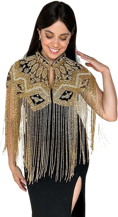 Shawl Wraps Sequin Beaded Evening Cape Bridal Art Deco Embroidered Fringe Bolero Flapper Cover Up for Dresses Wedding Party
