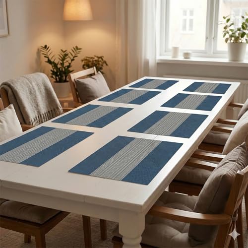 Image of YELONA Placemats Set of 8, Heat-Resistant Woven Vinyl Table Mats, Non-Slip & Washable Dining Tablemats for Kitchen & Dinner Decor, Midnight Blue (45cm x 30cm)