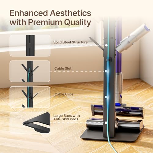 Image of PEGZONE Vacuum Stand Compatible with Dyson G5 V16 V15 NEC180 280TL, Black | for V12 V11 V10 V9 V8 V7, S11 A10 A11, Cordless Vacuum Holder with 8 Storage Hooks, Accessories & Attachments Organizer