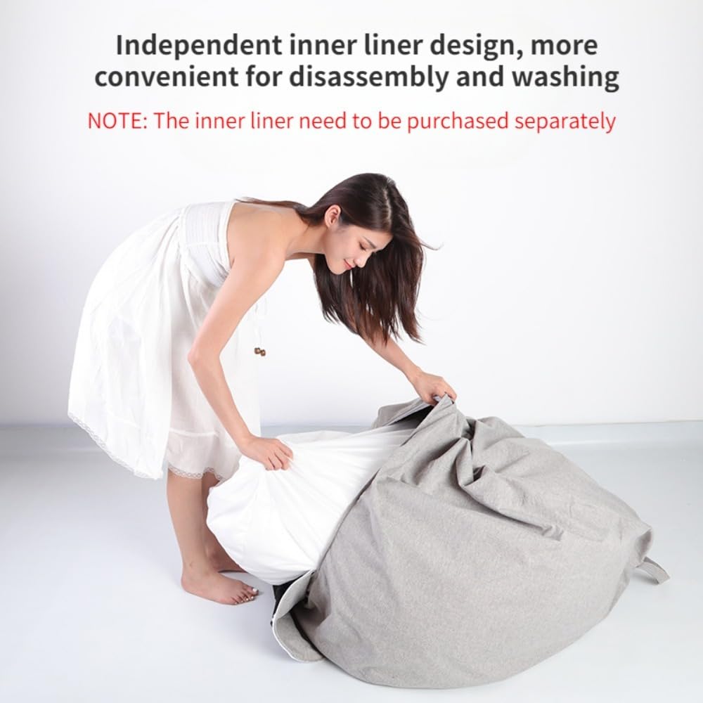 Inner Liner Cover for Giant Bean Bag Chairs, Liner Sleeve for Adults Kids Teens Without Filling, Living Room Bedroom Round Lazy Sofa Chair Cover (No Filler), 5.3Ft, White