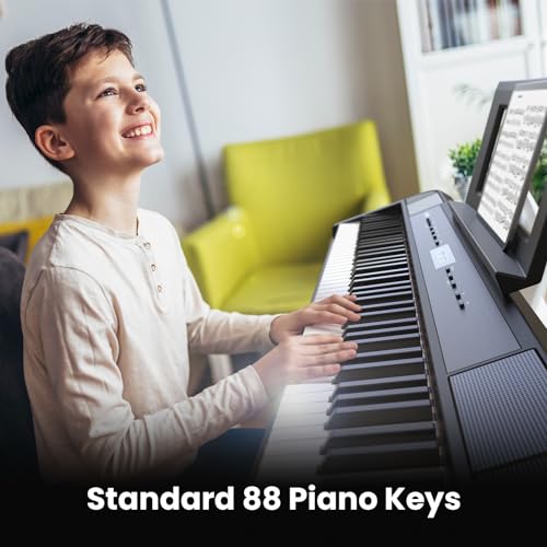 Image of 88-Key Digital Piano with Weighted Hammer Action, Full-Size Portable Electric Keyboard for Beginners & All Levels - Includes Stand, Headphones, Carrying Case & Power Adapter (Black)