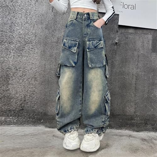 Girls Baggy Jeans for Teen Streetwear Denim Pants Cargo Pant Elastic High Waist Vintage Wide Leg Jean Clothes2