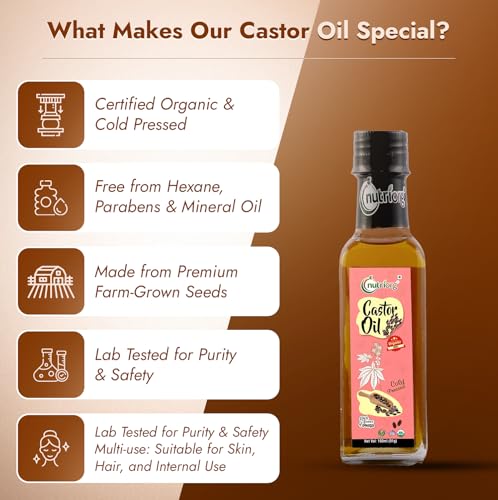 Image of Nutriorg Organic Castor Oil 200 ml (Pack of 2 * 100 Each) | With Deep Nourishing Properties | Can be used for Hair & Skin