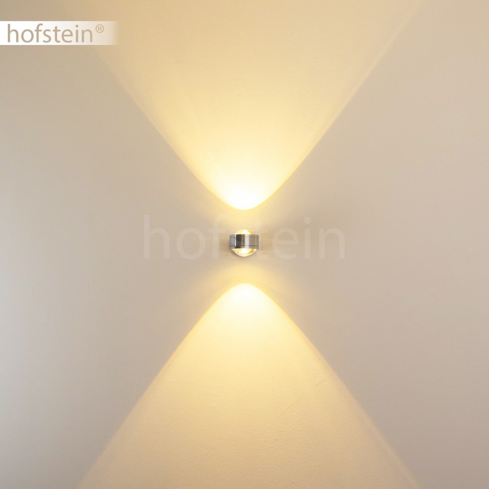 LED Wandlampe Indore, Wandleuchte aus Metall/Glas in Chrom, Wandstrahler 2-flammig mit Lichtkegel, 6 Watt, 600 Lumen, 3000 Kelvin, Innenwandleuchte m. Up&Down-Effekt, für das Badezimmer geeignet