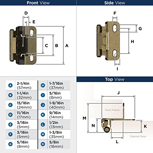 Image of Amerock 1 Pair 1 /2 inch Overlay Burnished Brass Partial Wrap Cabinet Hinge