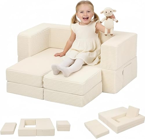 MeMoreCool Sofá Modular para Niños, Sofá de Juego de Pana para Niños Pequeños para Dormitorio, Muebles de Sala de Juegos, Sofá Cama de Espuma